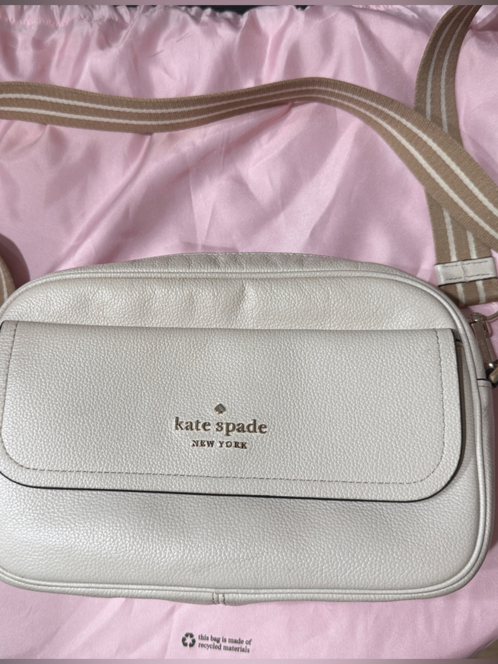 kate spade Cream Pebbled Leather Crossbody with Striped Strap